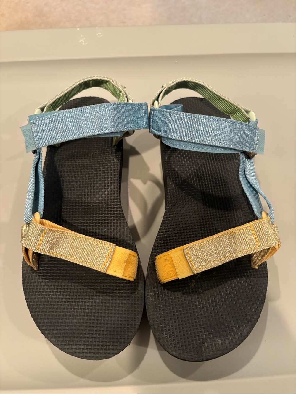 Teva Sandals with Black Footbed and Blue, Green & Yellow Straps